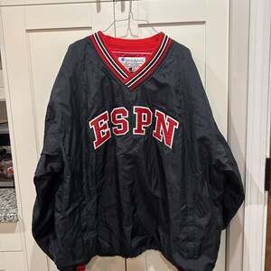 Vintage Champion ESPN Windbreaker Pullover Jacket Black/Red